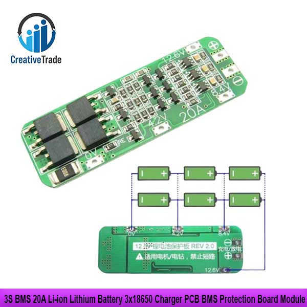 3S BMS 20A Li-ion Lithium Battery 3×18650 Charger PCB BMS Protection ...