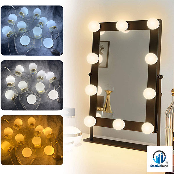 Vanity Mirror LED Light For Makeup -10 Pcs Bulb With 3 Modes Color Change – USB Plug – in Low energy consumption Enhance your Mirror View